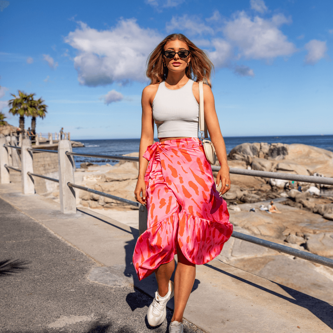Ladies High Waisted Wrap Skirt - Pink Blush - Strange Paradise