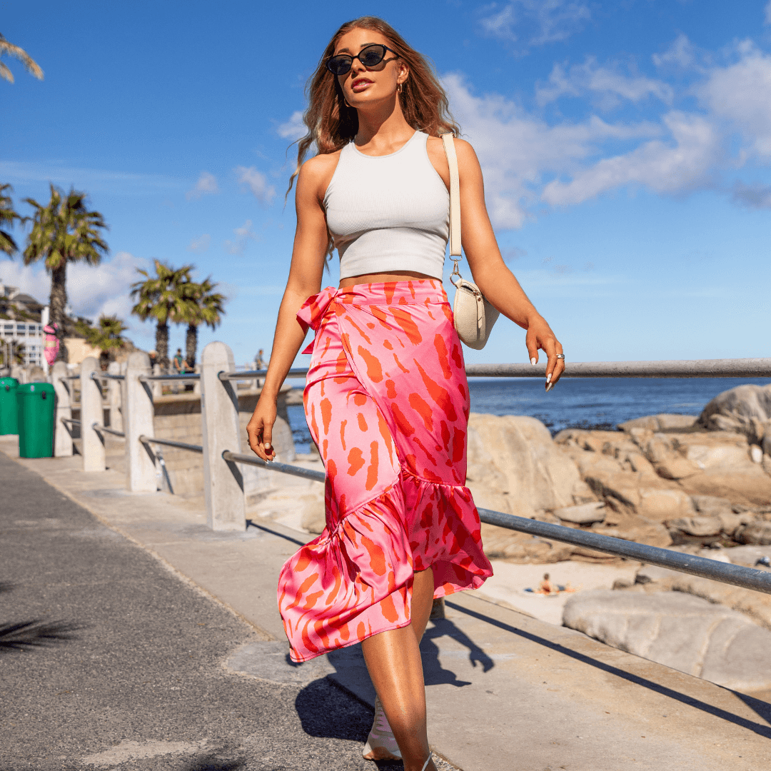 Ladies High Waisted Wrap Skirt - Pink Blush - Strange Paradise