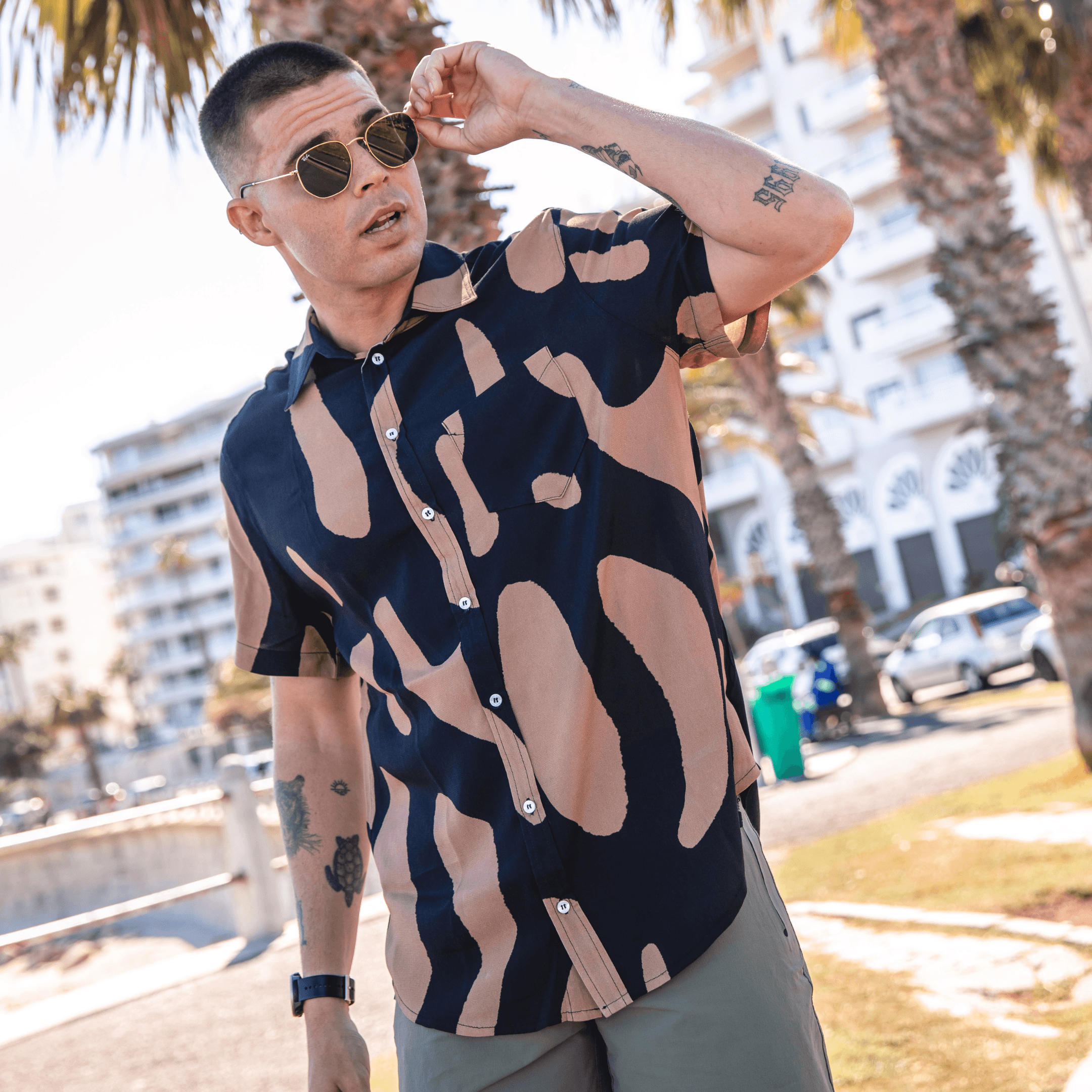 Men's Short Sleeve Shirt - Black & Brown - Strange Paradise