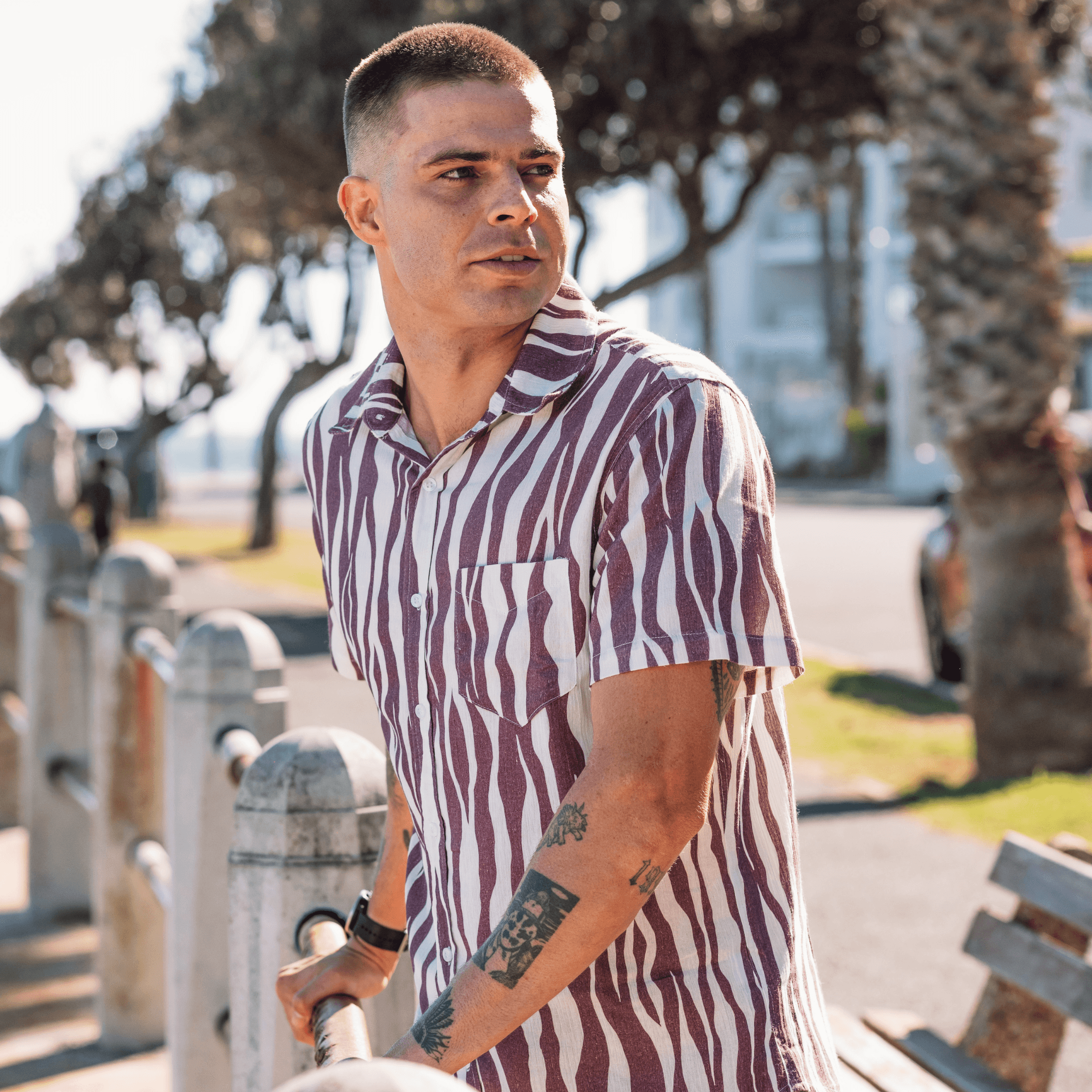 Men's Short Sleeve Shirt - Purple Zebra - Strange Paradise