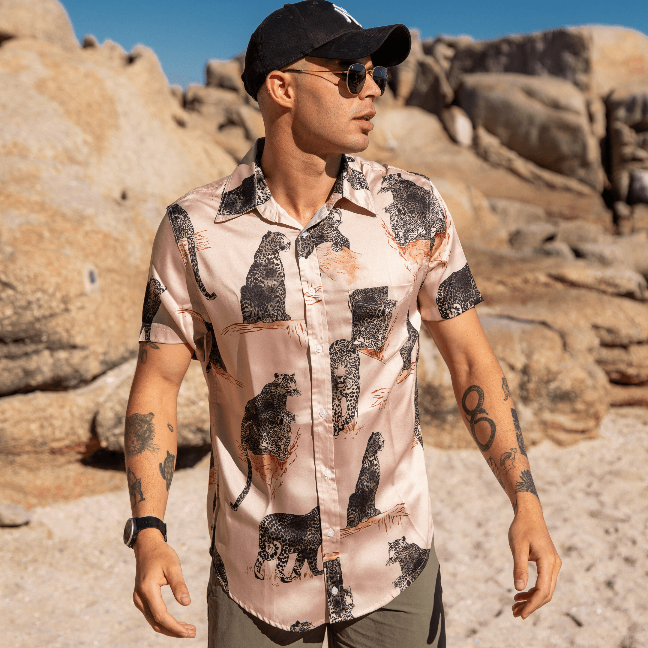 Men's Short Sleeve Shirt - Silk Leopard - Strange Paradise