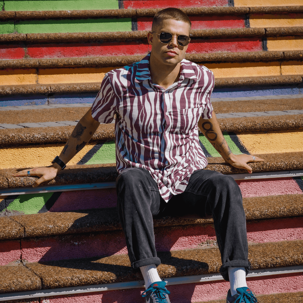 Men's Short Sleeve Shirt - Purple Zebra - Strange Paradise