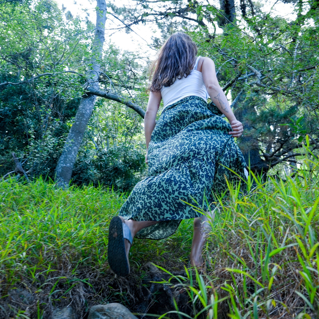 Ladies High Waisted Wrap Skirt - Sage Leopard - Strange Paradise