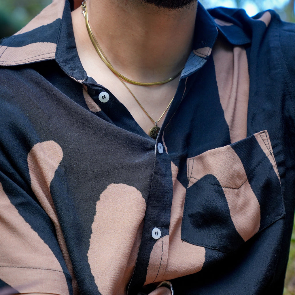 Men's Short Sleeve Shirt - Black & Brown - Strange Paradise
