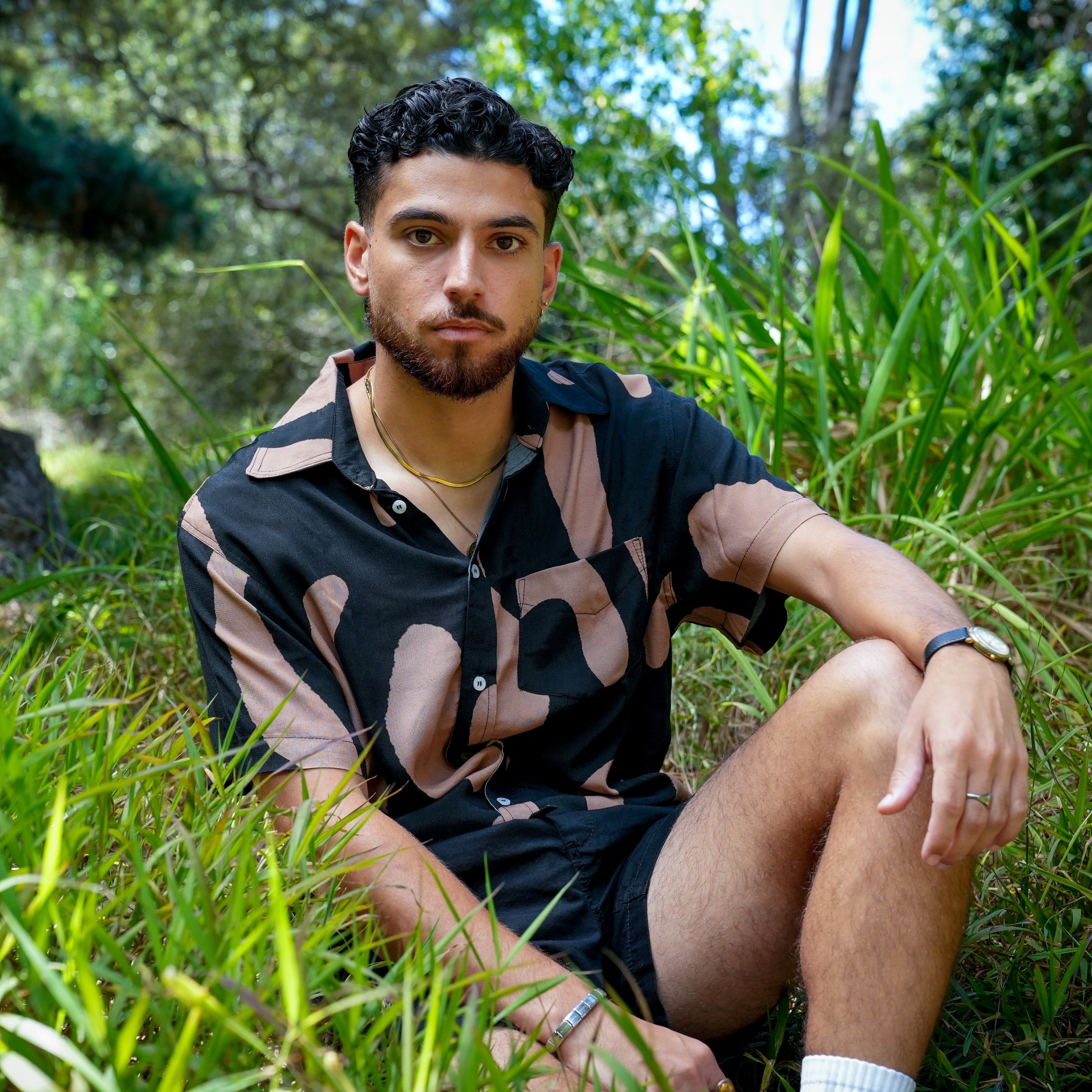 Men's Short Sleeve Shirt - Black & Brown - Strange Paradise