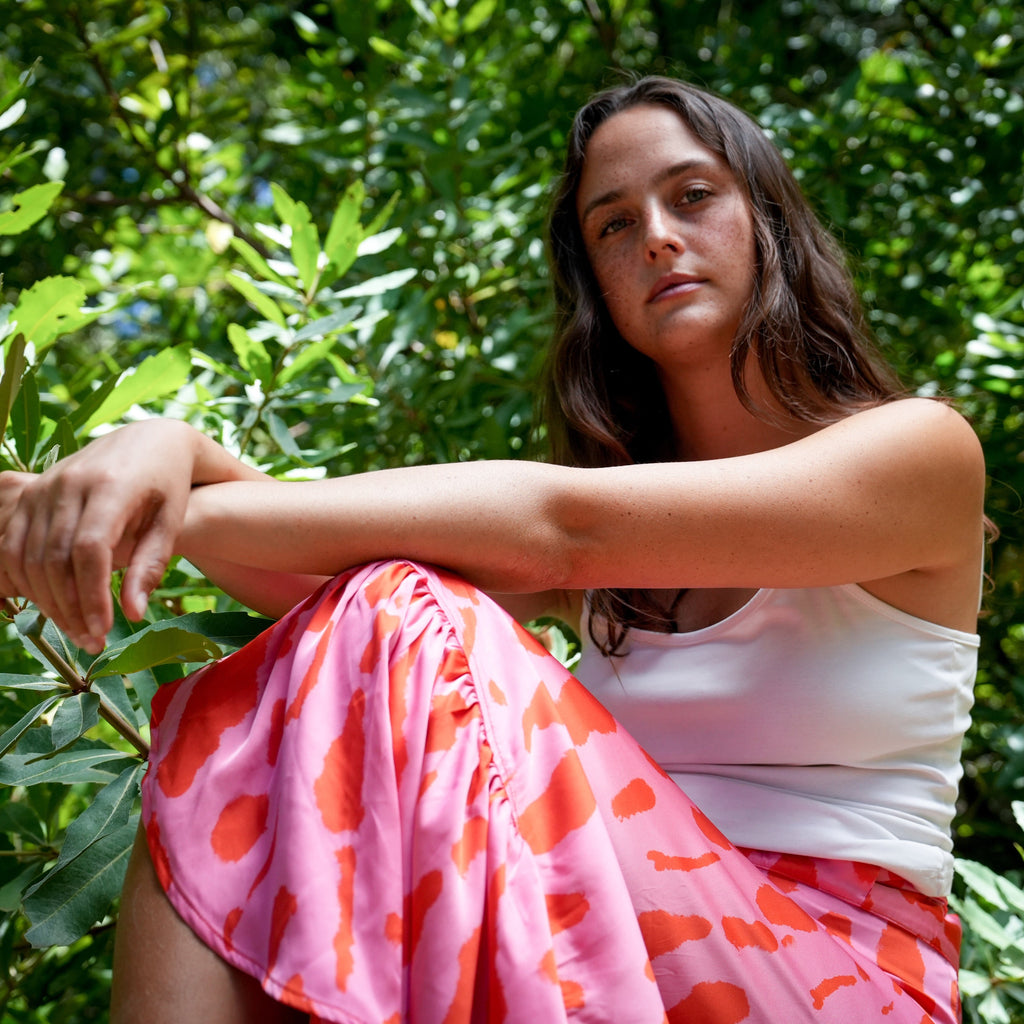 Ladies High Waisted Wrap Skirt- Pink Blush- Strange Paradise