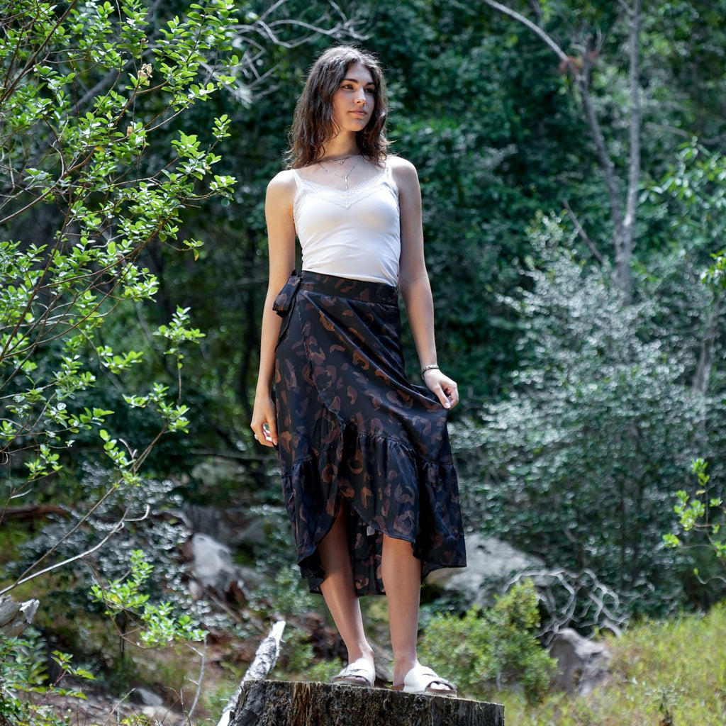 Ladies High Waisted Wrap Skirt- Deep Mocha- Strange Paradise