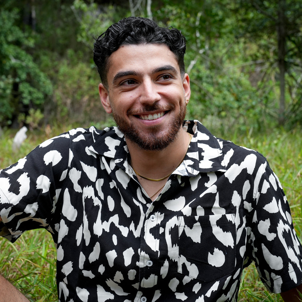 Men's Short Sleeve Shirt - Black & White Leopard Print - Strange Paradise