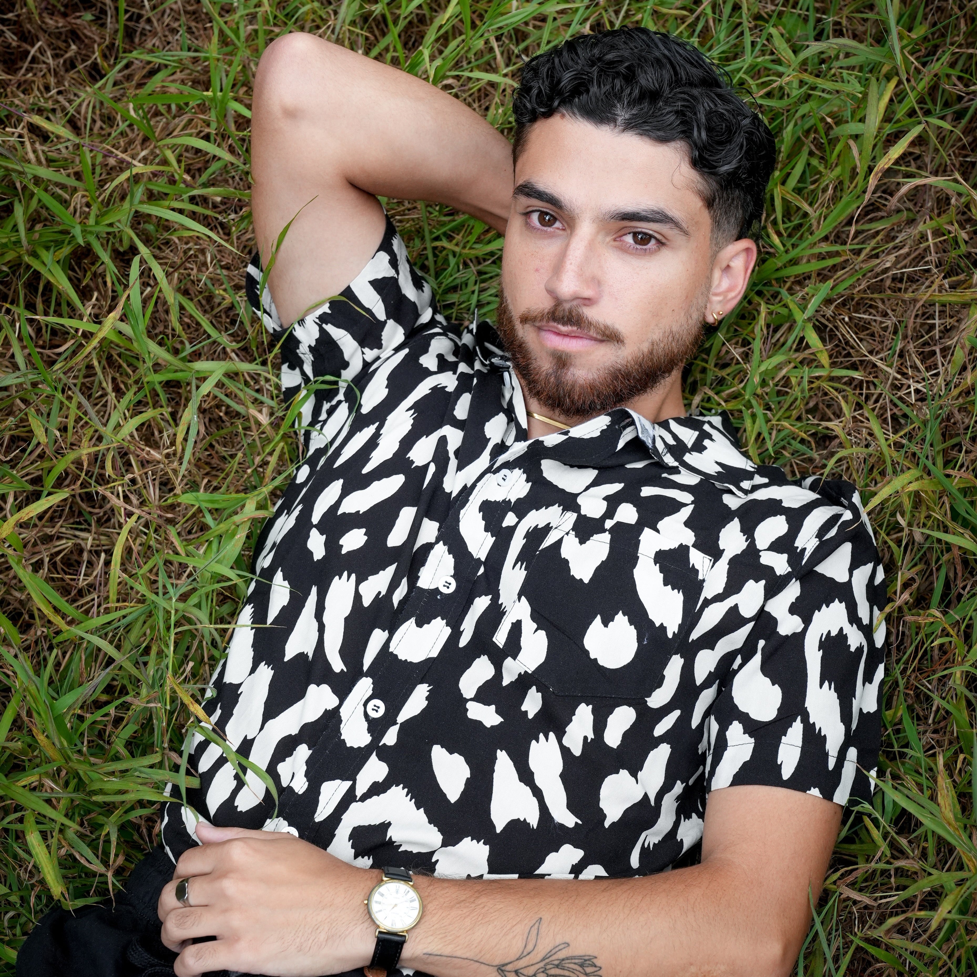 Men's Short Sleeve Shirt - Black & White Leopard Print - Strange Paradise