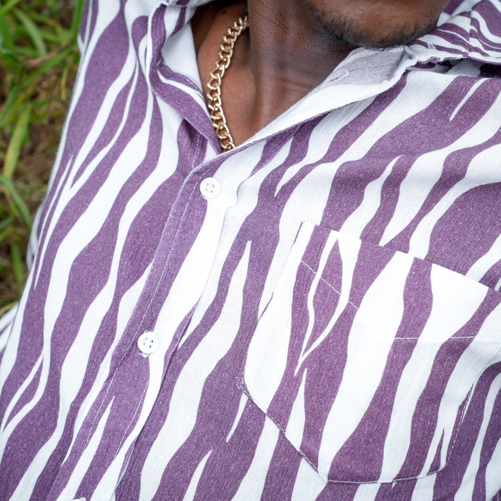 Men's Short Sleeve Shirt - Purple Zebra - Strange Paradise
