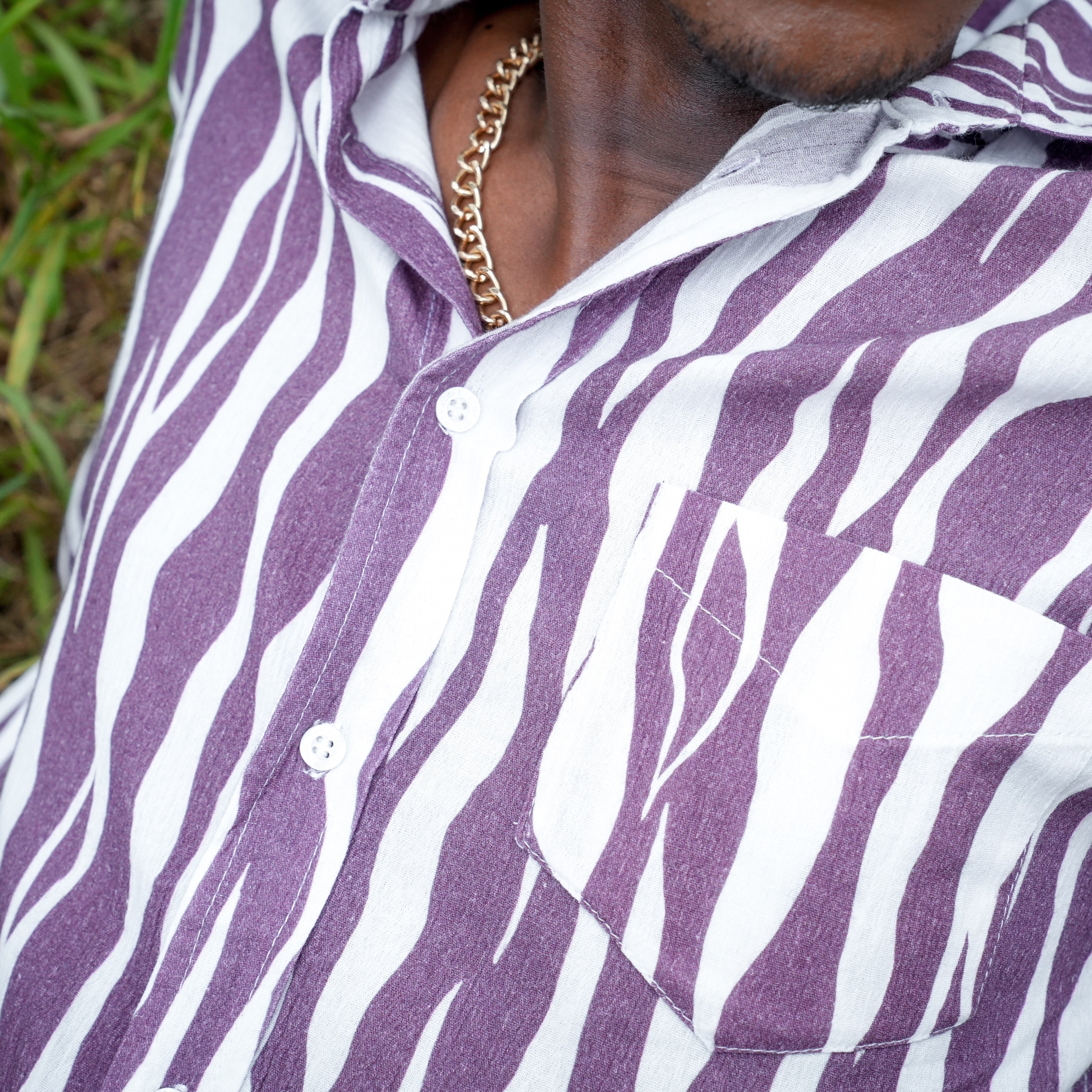 Men's Short Sleeve Shirt - Purple Zebra - Strange Paradise