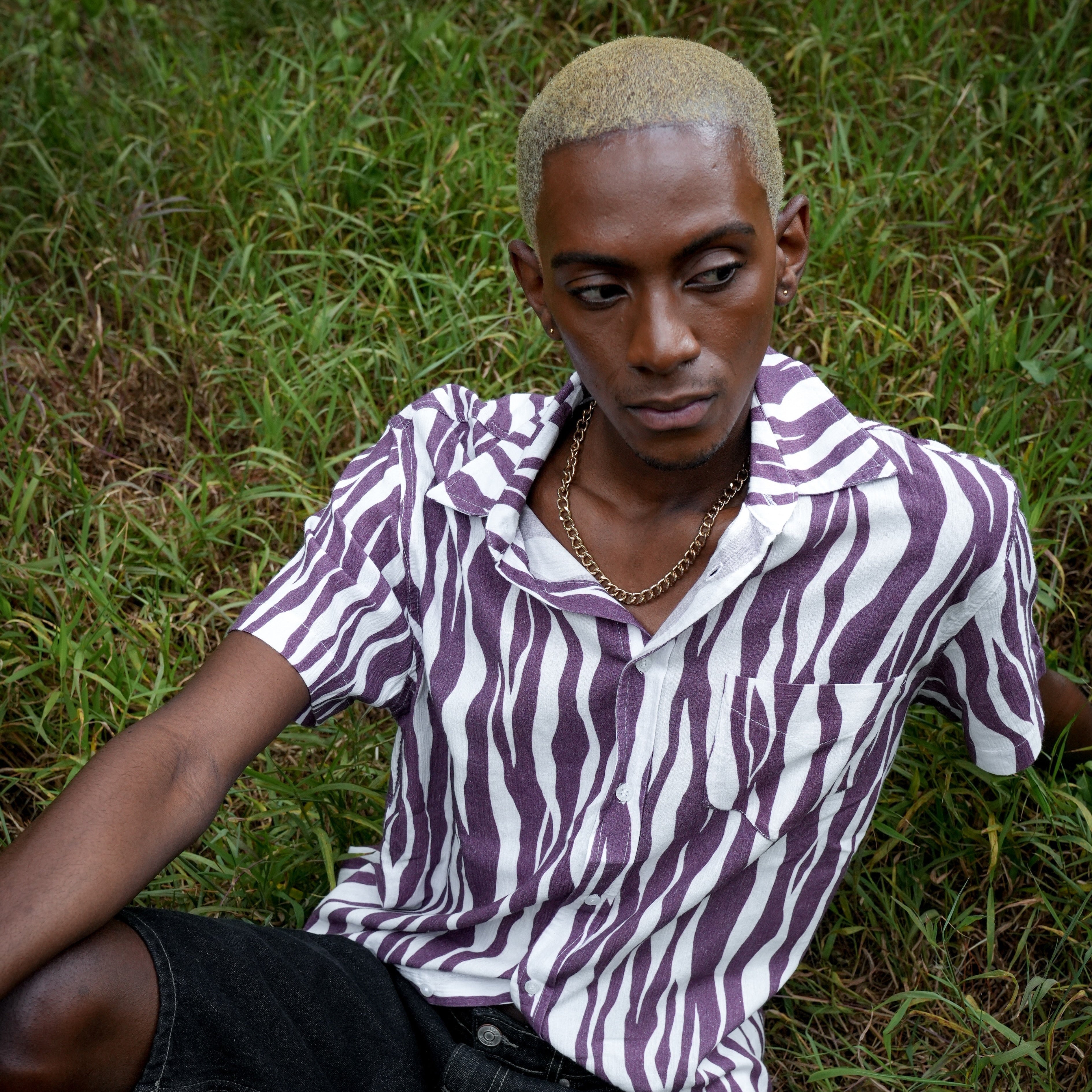 Men's Short Sleeve Shirt - Purple Zebra - Strange Paradise