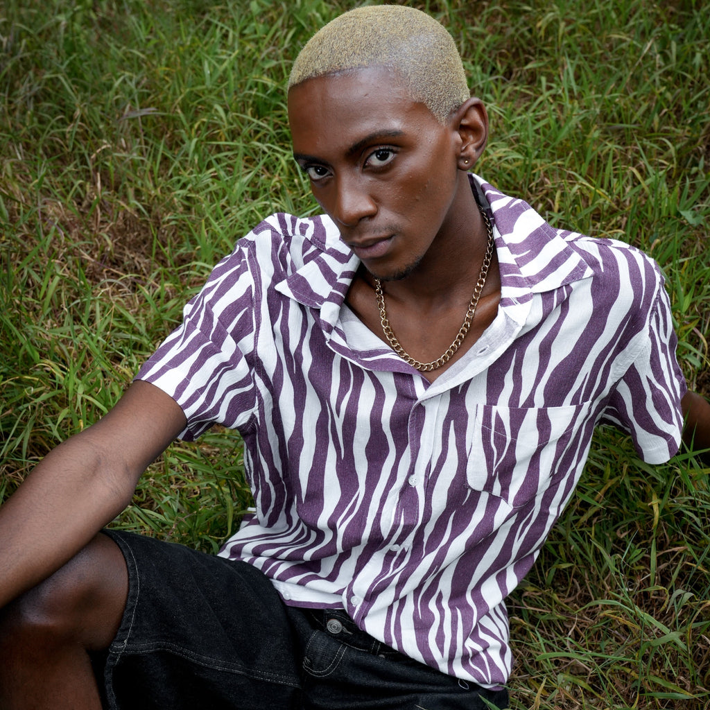 Men's Short Sleeve Shirt - Purple Zebra - Strange Paradise