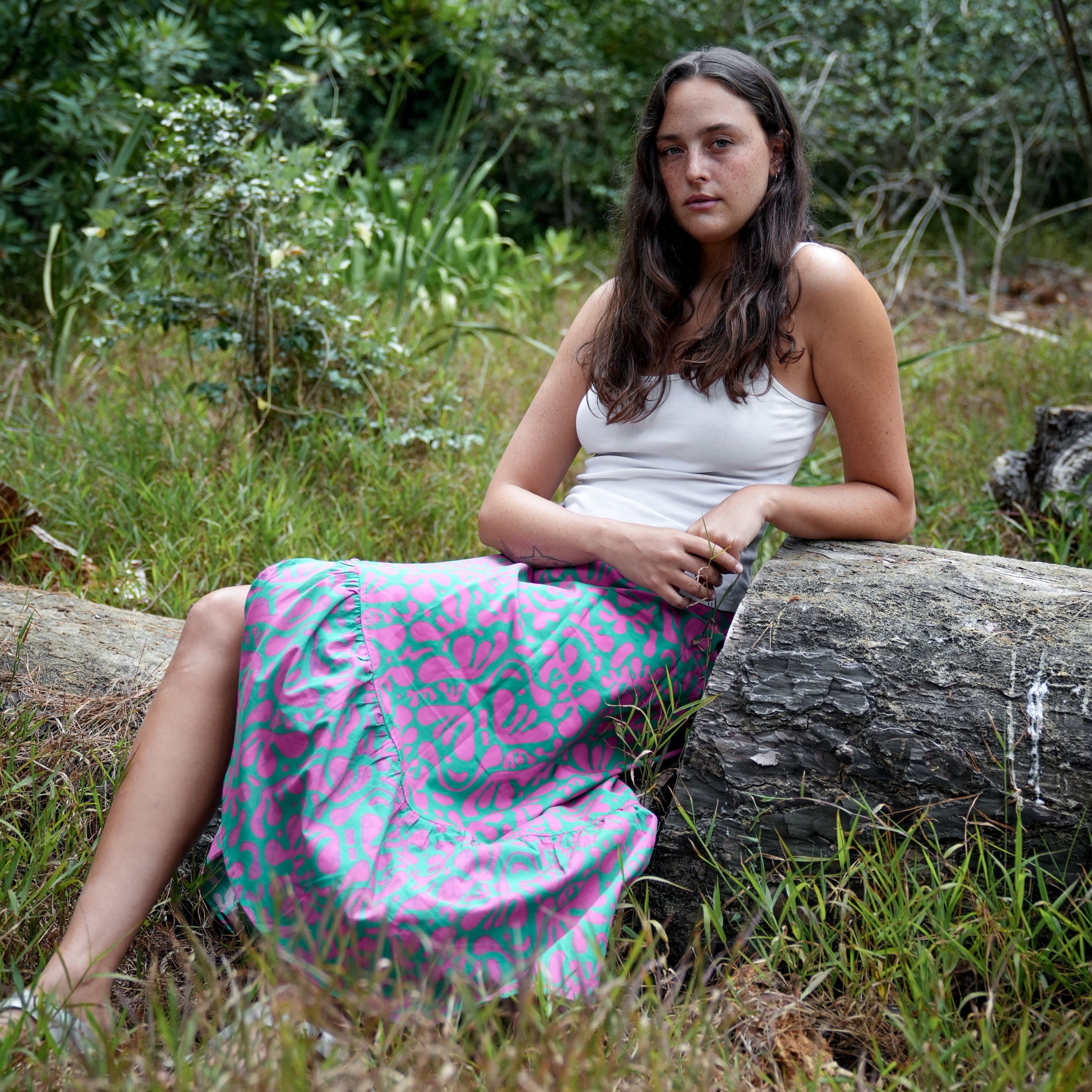 Ladies High Waisted Wrap Skirt - Coral - Strange Paradise