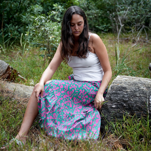 Ladies High Waisted Wrap Skirt - Coral - Strange Paradise