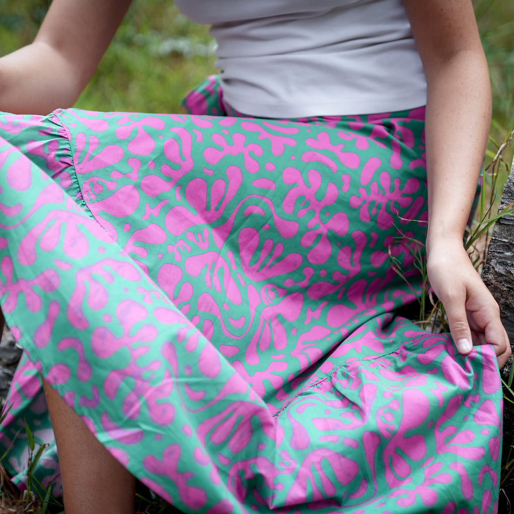 Ladies High Waisted Wrap Skirt - Coral - Strange Paradise