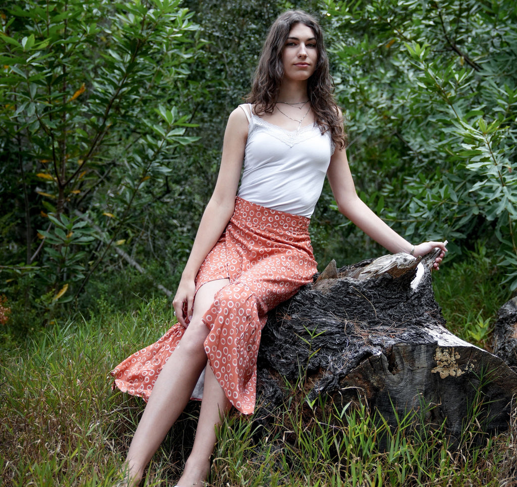 Ladies High Waisted Wrap Skirts - Burnt Orange - Strange Paradise