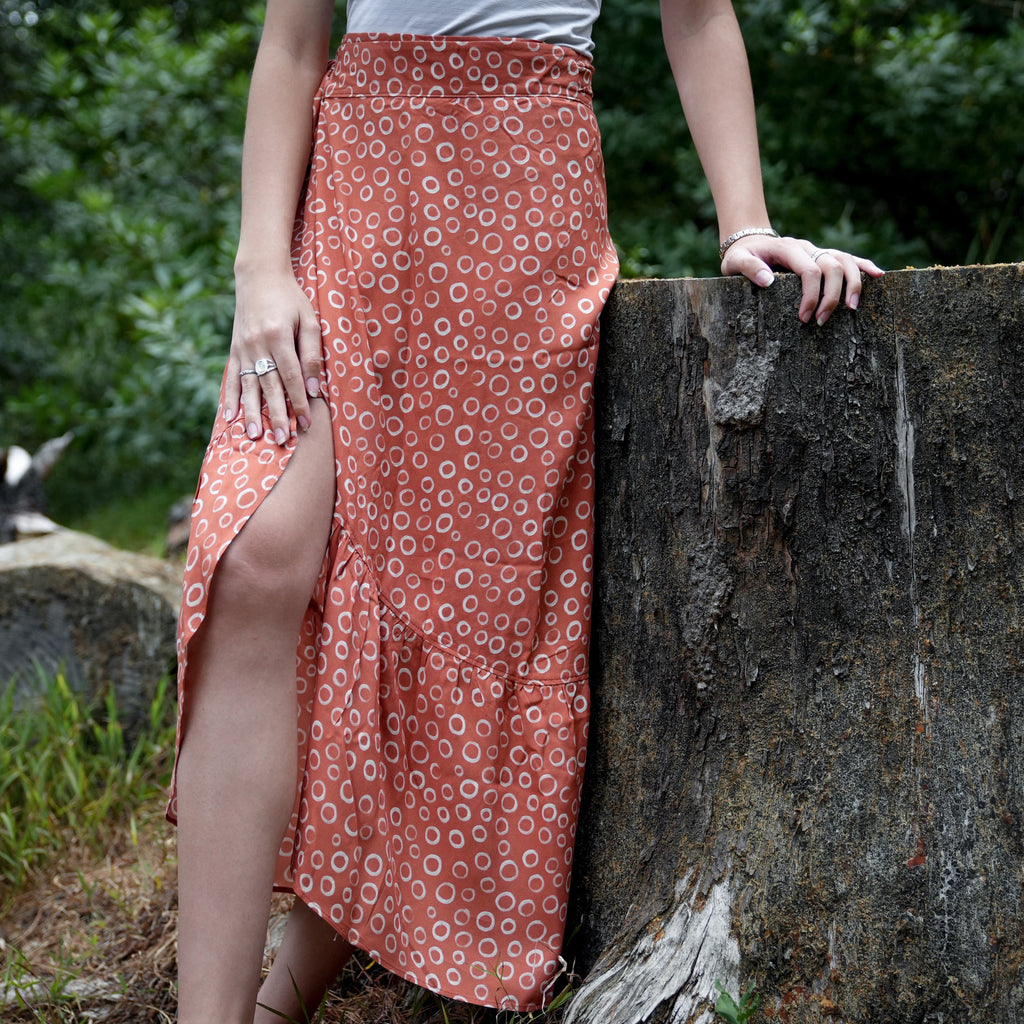Ladies High Waisted Wrap Skirts - Burnt Orange - Strange Paradise