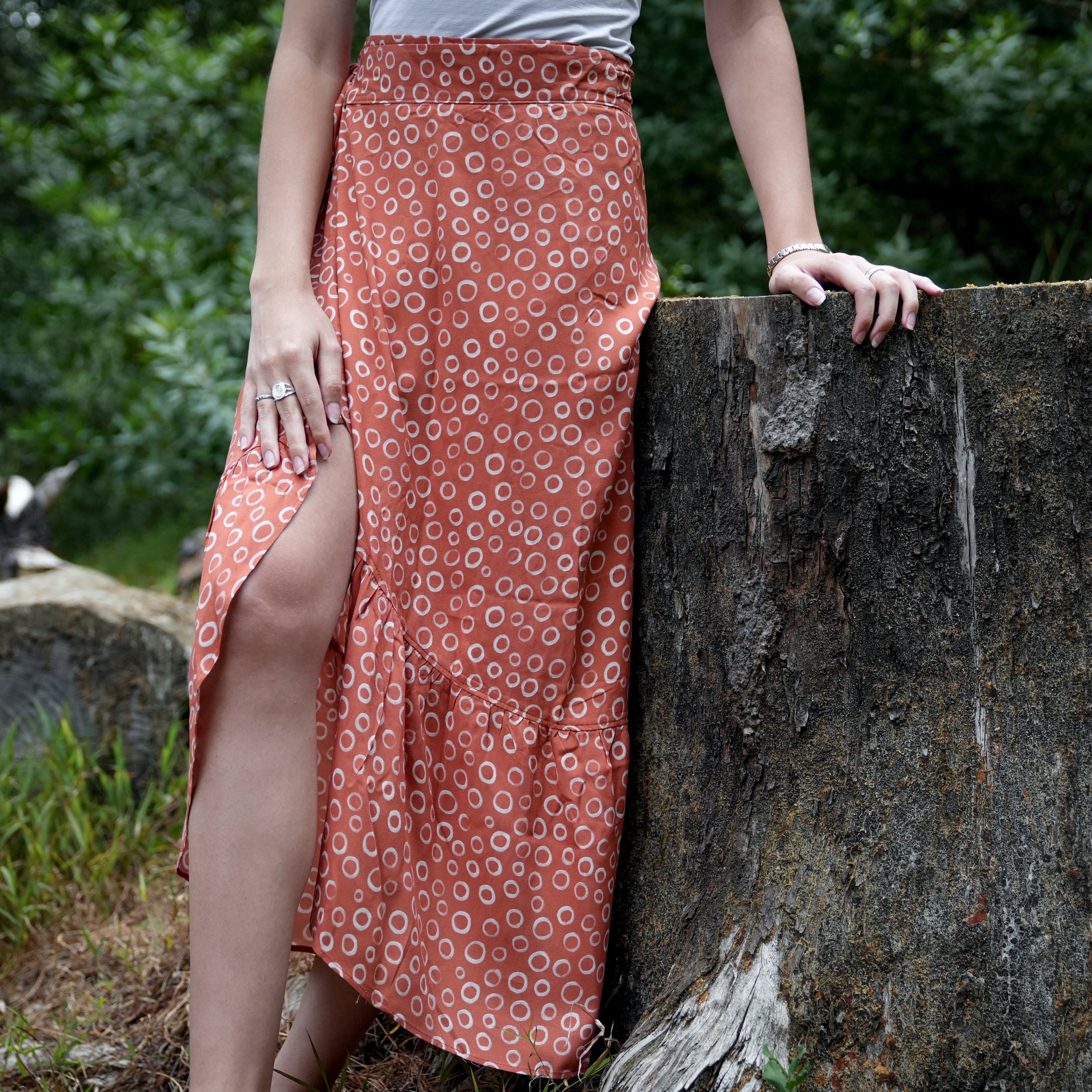 Ladies High Waisted Wrap Skirts - Burnt Orange - Strange Paradise