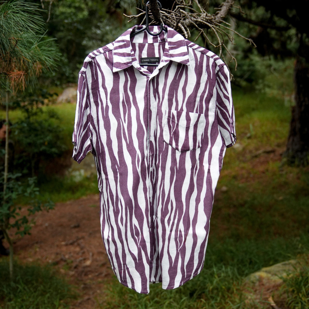Men's Short Sleeve Shirt - Purple Zebra - Strange Paradise